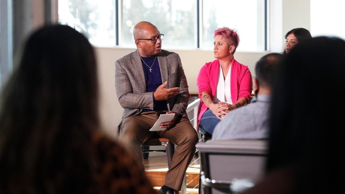 Broderick Johnson, EVP of Public Policy and EVP of Digital Equity of Comcast Corporation, and Irma Olguin Jr., Co-founder and CEO of Bitwise Impact, discussing the importance of digital adoption to workforce development.
