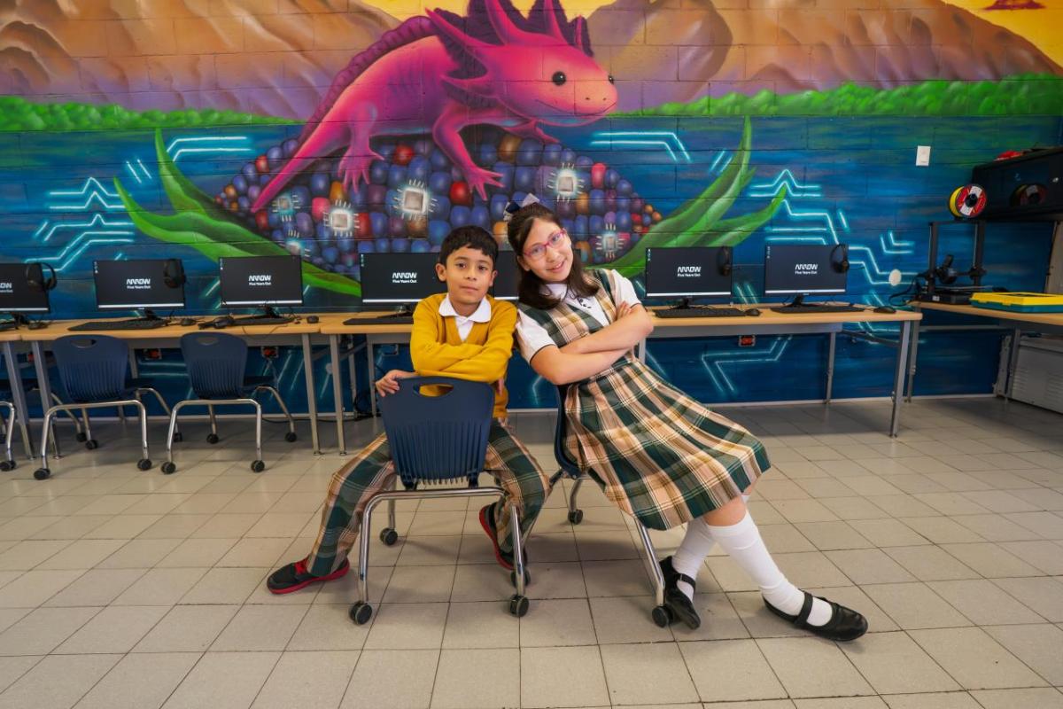 Two children in a classroom