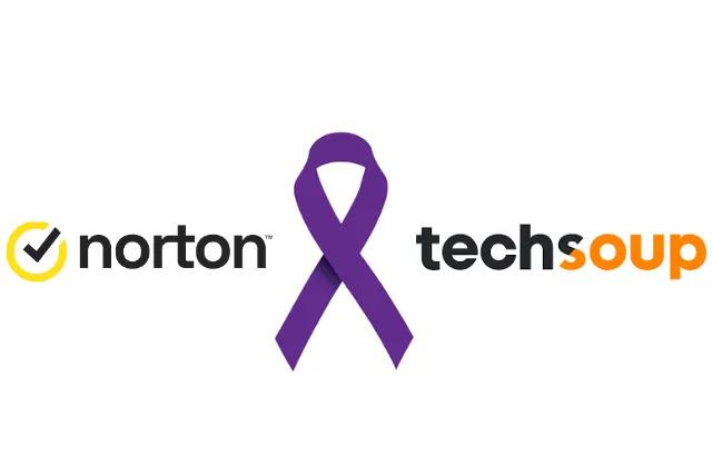 Norton and techsoup logos, a purple ribbon central.