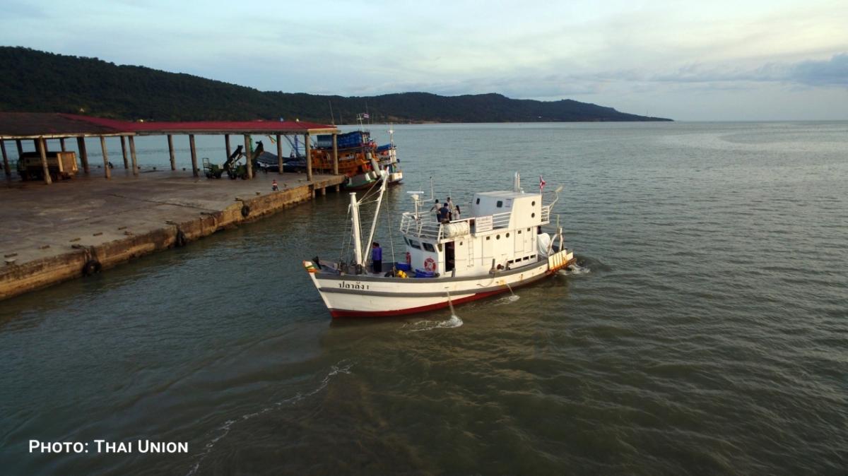 A demonstration boat to promote human rights of workers in the Thai fishing industry, renovated by Nestlé and Thai Union, is pictured near a pier in Thailand’s Trat Province in December 2017. Photo credit: Thai Union