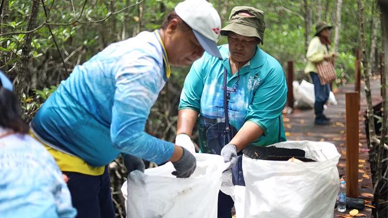 Volunteers helping to clean up a forest