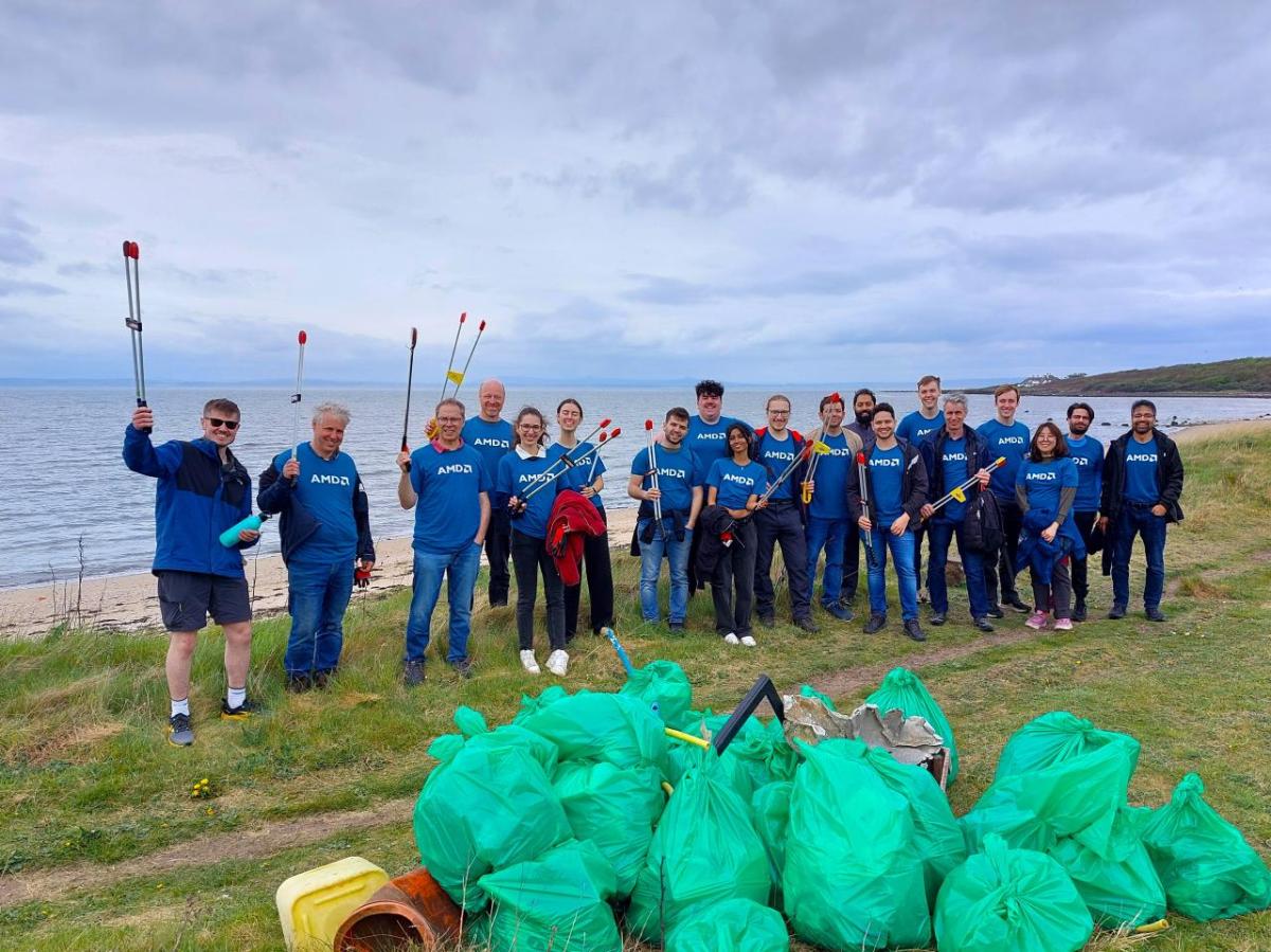 volunteers on a cleaned up beach