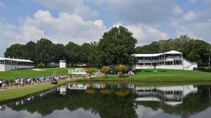 Aerial view of a golf tournament.