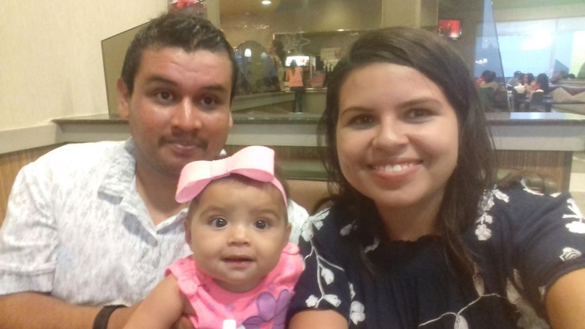 Ingryt Pedroza with her husband and daugther before departing on her four month educational adventure to Calgary, Alta.