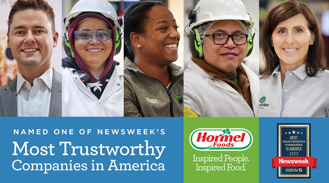 Collage of five different people. Banner at the bottom "Named one of Newsweek's most trustworthy companies in america"