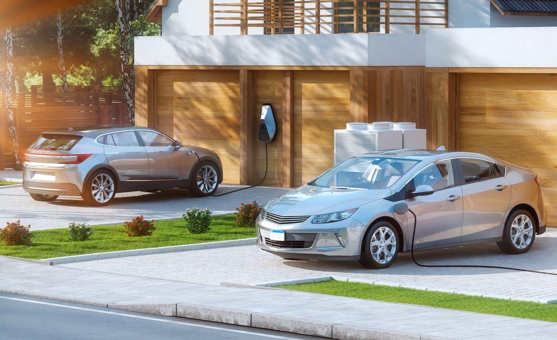 Electric vehicles parked in driveways
