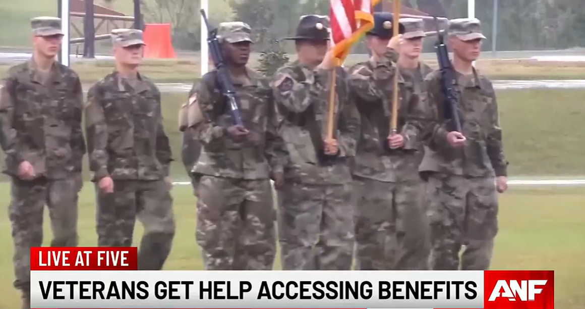 Less-than-honorable discharges don’t necessarily mean the servicemember has done anything wrong. Image courtesy of Atlanta News First. A group of soldiers marching outside. Some holding flags.