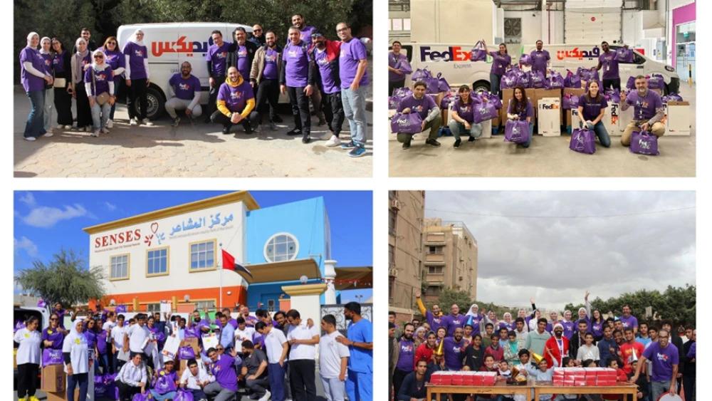 Collage of four pictures of different groups of volunteers posed in outdoor locations.