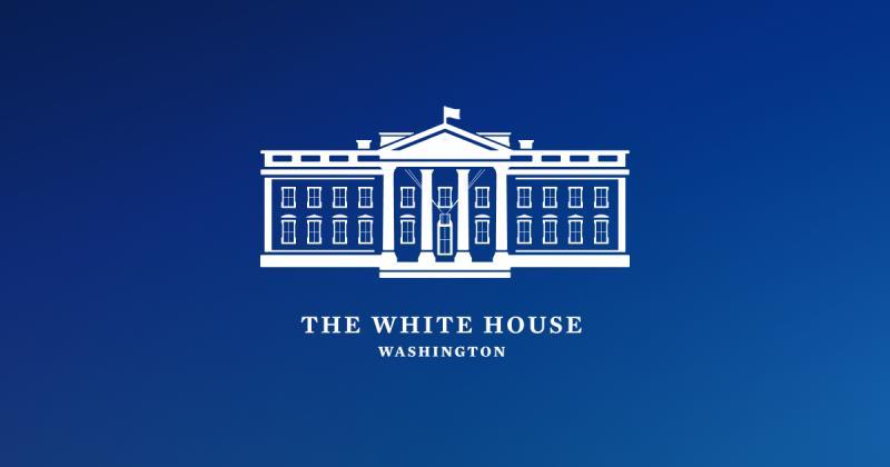 "The White House" and line sketch of the front of the white house in white on a blue bakground