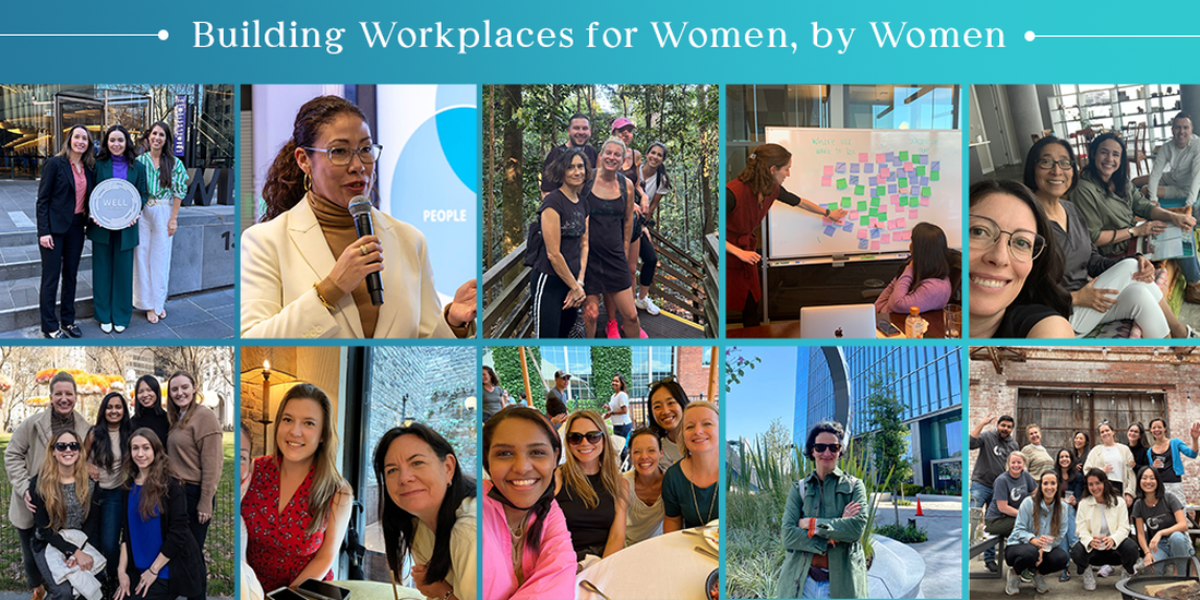 "Building Workplaces for Women, by Women" with collage of women