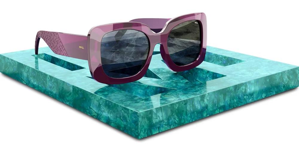 A pair of sunglasses on a quartz stone