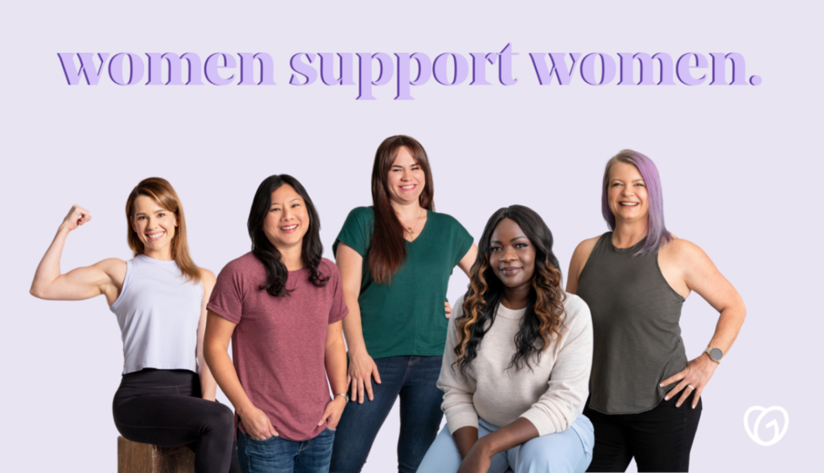group of five women and "women support women" headline