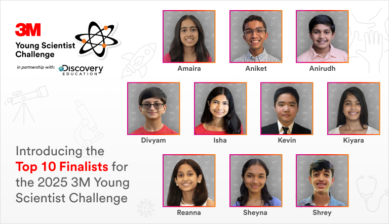 headshots of the Top 10 Finalists for the 2025 3M Young Scientist Challenge