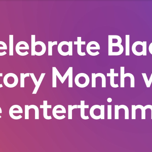On a gradient pink to purple background "Celebrate Black History Month with free entertainment."