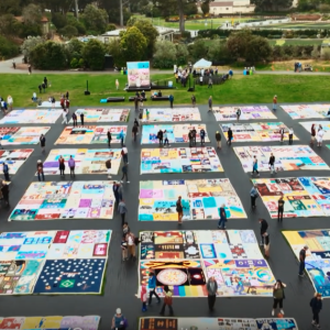 Quilts laid out on the ground