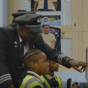 Pilot teaching a young student