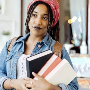 person holding books