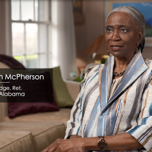 Judge Vanzetta Penn McPhearson seated for an interview