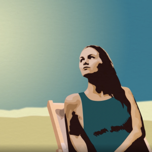 artistic representation of a woman sitting in the bright sun