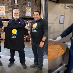 People wearing World Central Kitchen t-shirts