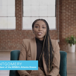 Renee Montgomery sitting on a chair talking to the camera