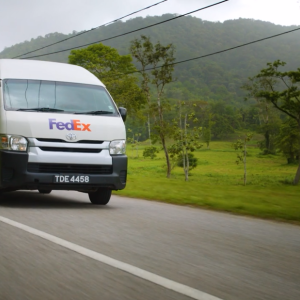 Fedex van on road