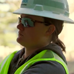 Georgia Hummel in hard hat and vest.