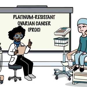 Illustration of a medical professional talking to a patient who is sat on a chair 