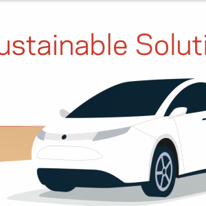 A digital white car and "Our sustainable solutions" with Chemours logo.