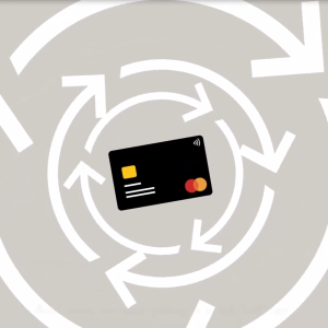 basic digital image of a credit card and concentric arrows in circles around it.