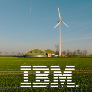 Farm and wind turbine with IBM logo overlaid