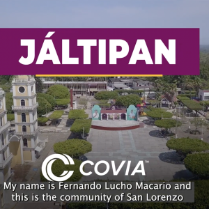 aerial shot of Jáltipan with the Covia logo superimposed