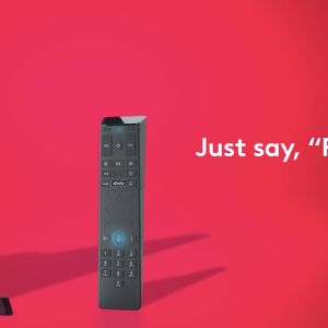 A remote against a red background "Just say, "Pride"."
