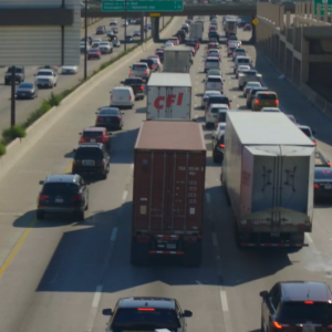 Busy traffic on a highway.