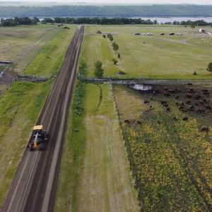 Tractor driving through a field