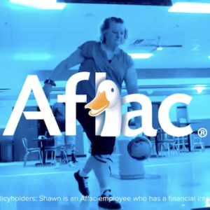 Nikki Cannon shown bowling. Aflac logo and duck are shown.