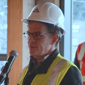 Georgia-Pacific Vice President of stewardship John Mulcahy give remarks on the economic impact of mass timber.