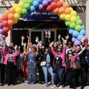 U.S. Bank Team members shown in front of the new LGBTQ+ branch in Arizona.