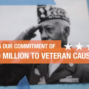 Veteran shown saluting. Caption: surpassing our commitment of $500 million to Veteran Causes.
