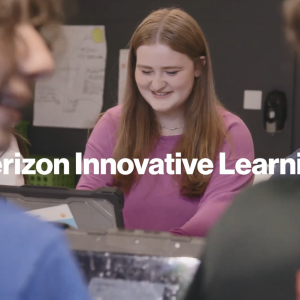 Children using laptops in a school setting "Verizon Innovative Learning".