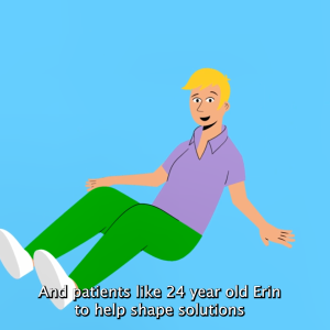 Simple digital drawing of Erin on a blue background