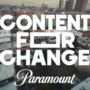 "Content for Change   Paramount" over a citylandscape.