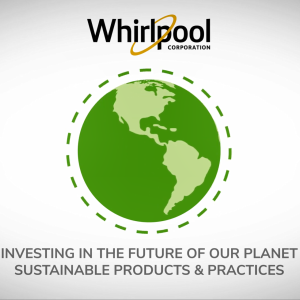Whirlpool logo over a green globe. "Investing in the future of our planet..."