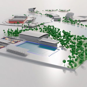 Digital rendering of an olympic pool conversion to an aquatic center.