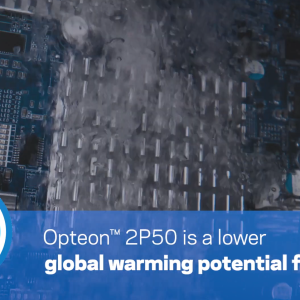 A computer part in a bubbling liquid. "Opteon 2P50 is a lower global warming potential fluid."