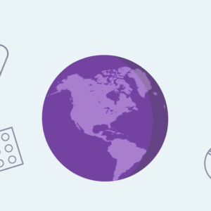 An illustration of the earth with medicine around it