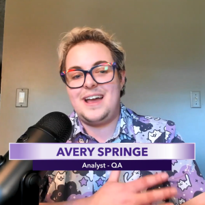 Avery Springe speaking into a microphone.