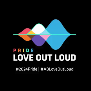 Colorful sound waves and "PRIDE. Love Out Loud. #2024pride | #ABLoveoutloud