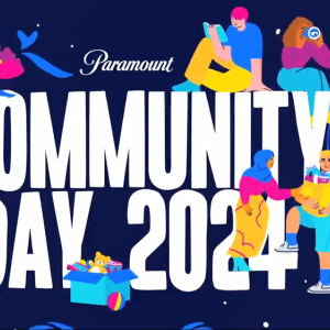 "Community Day 2024" with colorful drawings of people, flowers, boxed items.