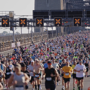 Large group of people running a marathon